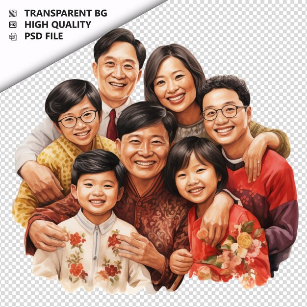 PSD jolly asian family ultra realistic style white background