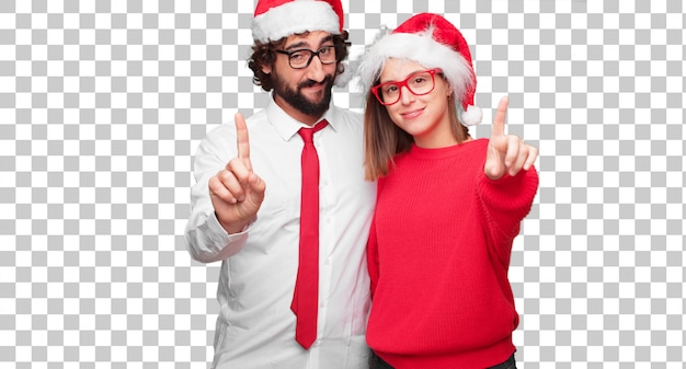 PSD jong paar die kerstmisconcept uitdrukken. paar en achtergrond in verschillende lagen