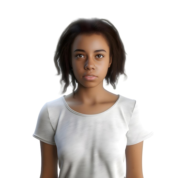 PSD jonge afro-amerikaanse vrouw kijkt naar camera geïsoleerd op witte achtergrond