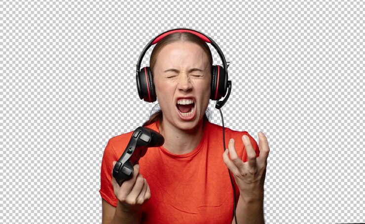 PSD jonge blonde vrouw gamer concept