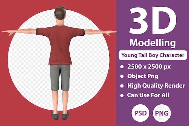 PSD jonge lange jongen karakter 3d-modellering