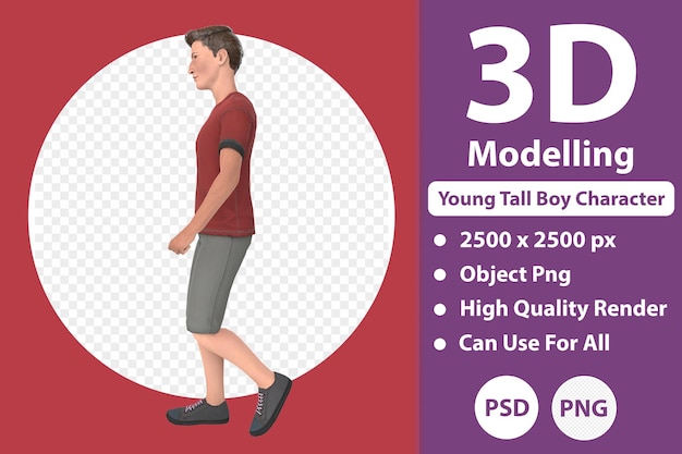 PSD jonge lange jongen karakter 3d-modellering