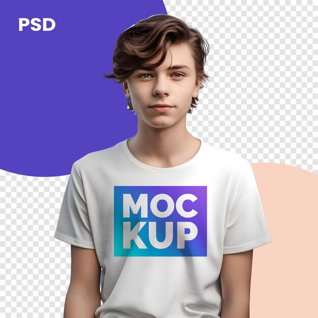 PSD jonge man in wit t-shirt mock-up voor psd-ontwerp mockup