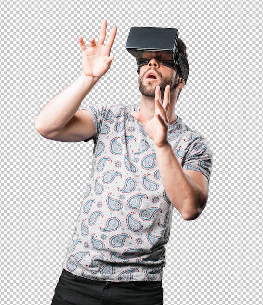 Jonge man met behulp van virtual reality