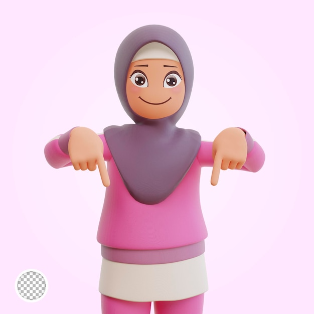 Jonge moslimvrouw sportieve 3d cartoon afbeelding