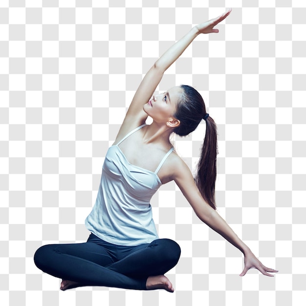 Jonge vrouw doet yoga oefeningen gelaagd psd bestand