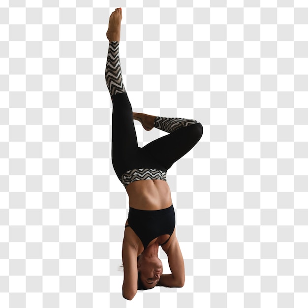 Jonge vrouw doet yoga oefeningen gelaagd psd bestand