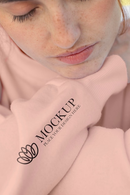 Jonge vrouw met een mock-up hoodie met lange mouw