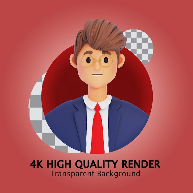 Jonge zakenman 3d cartoon avatar dragen bril portret, 3d-rendering