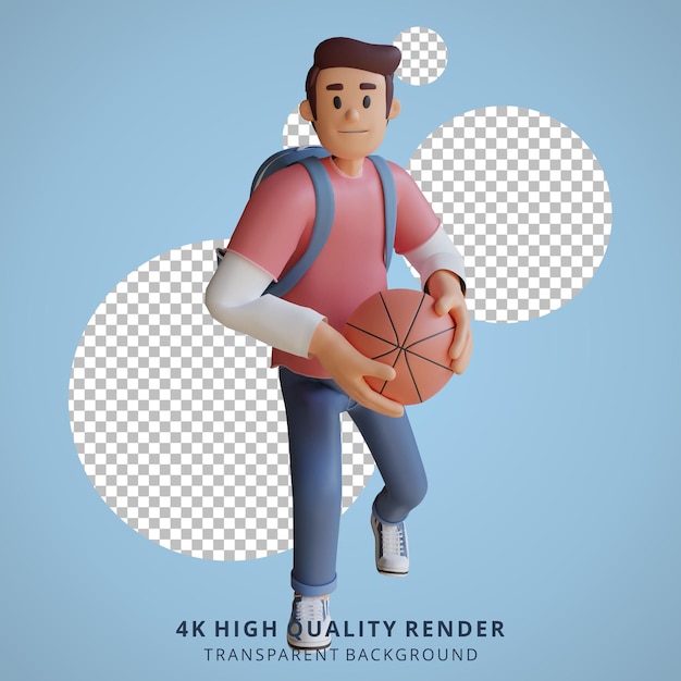 Jongen basketbal mascotte 3d karakter illustratie