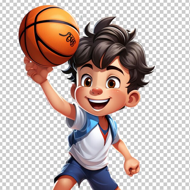 Jongen basketbalspeler loopt met de bal kleine kind speelt basketbal vector illustratie geïsoleerd op wit zijzicht profiel vlak