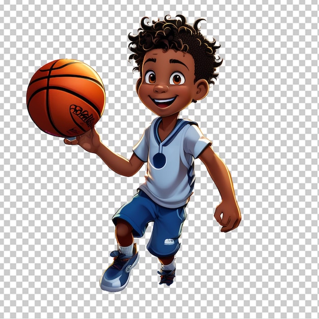 PSD jongen basketbalspeler loopt met de bal kleine kind speelt basketbal vector illustratie geïsoleerd op wit zijzicht profiel vlak