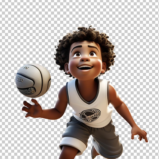 PSD jongen basketbalspeler loopt met de bal kleine kind speelt basketbal vector illustratie geïsoleerd op wit zijzicht profiel vlak