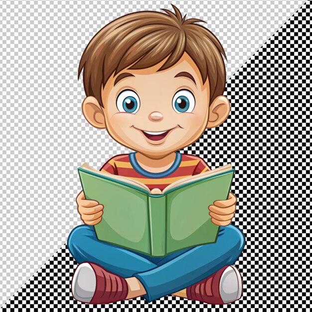 PSD jongen die een boek leest vector op doorzichtige achtergrond