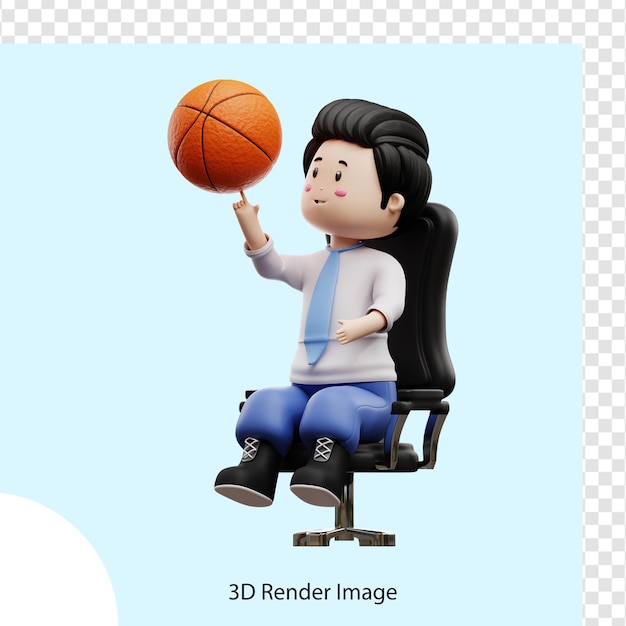 Jongen student spelen basketbal 3d-rendering