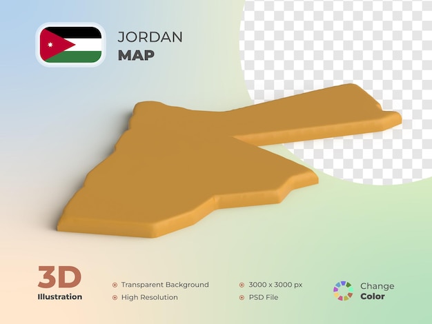 PSD jordan country map 3d render with transparent background and can change color