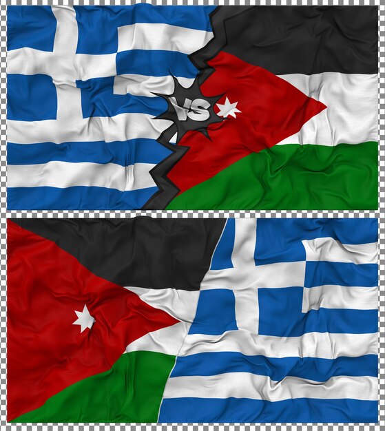 Jordan vs Greece Half Combined Flag Cloth Bump Texture 3D Rendering