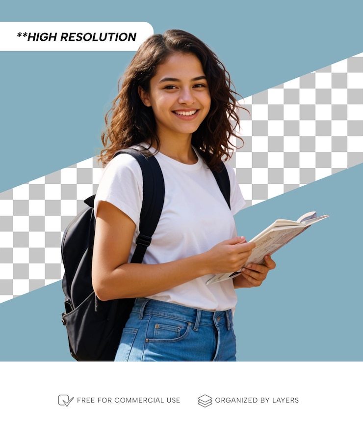 PSD jovem estudante em retrato de colegial por modelo png