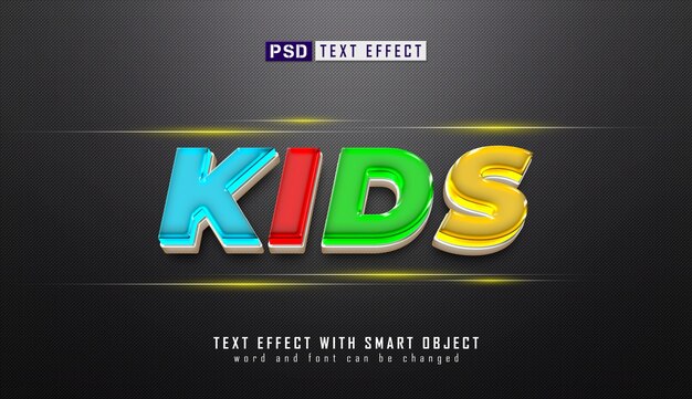 PSD joyful 3d kids text effect kleurrijke typografie die plezier en opwinding viert