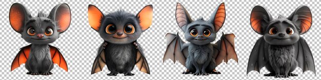 PSD joyful bat swooping down for candy with transparent background