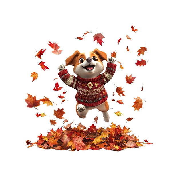 joyful dog leaping through autumn leaves