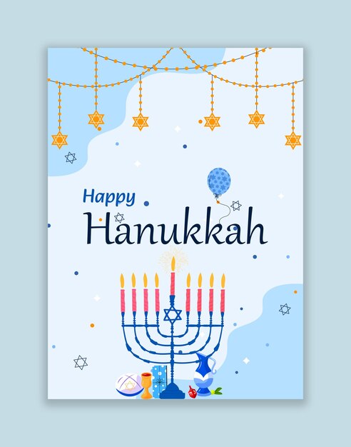 PSD joyful happy hanukkah celebration elegant sky blue paper style illustration