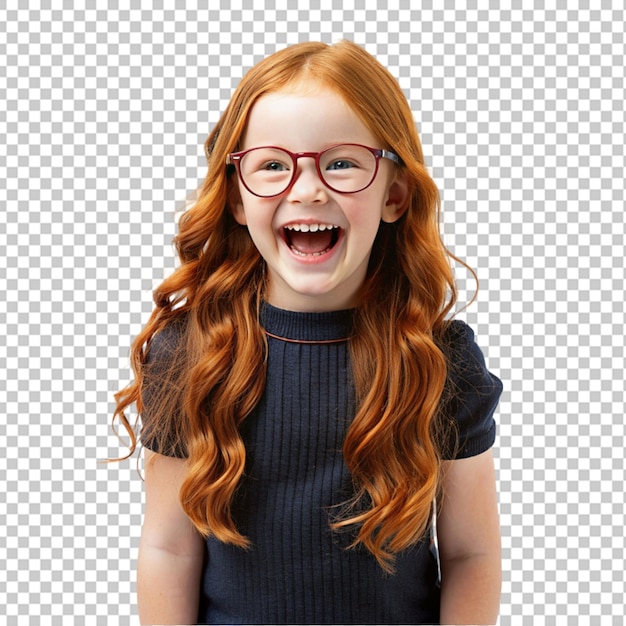 PSD joyful happy young lucky redhead girl transparent background