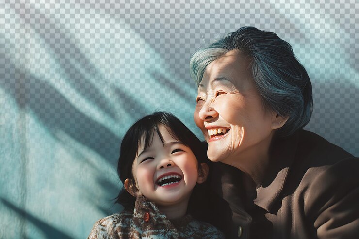 PSD 喜び の 瞬間 祖母 と 孫 娘 は 外 で 笑っ て い ます