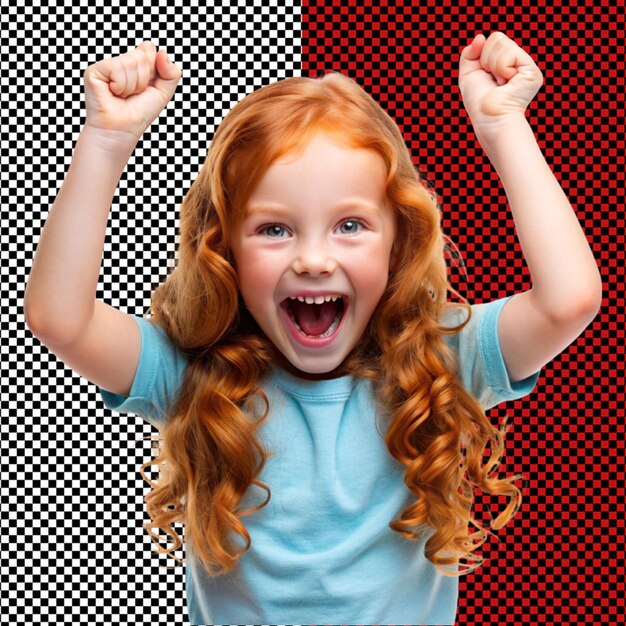 Joyful red head girl on transparent background