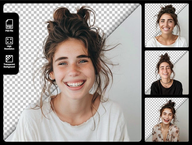 PSD joyful young woman with freckles on transparent background