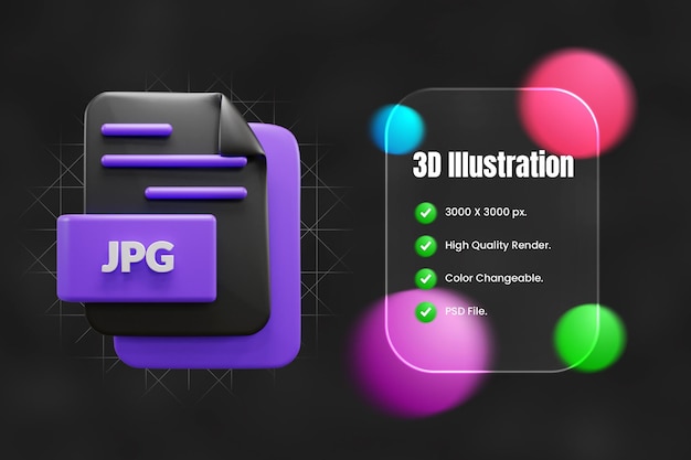 PSD jpgファイルの3dアイコンまたはjpgファイルの3dアイコンのイラスト