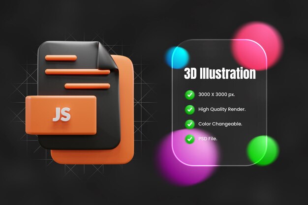 PSD js 파일 3d 아이콘 또는 js 파일 3d 아이콘 일러스트레이션