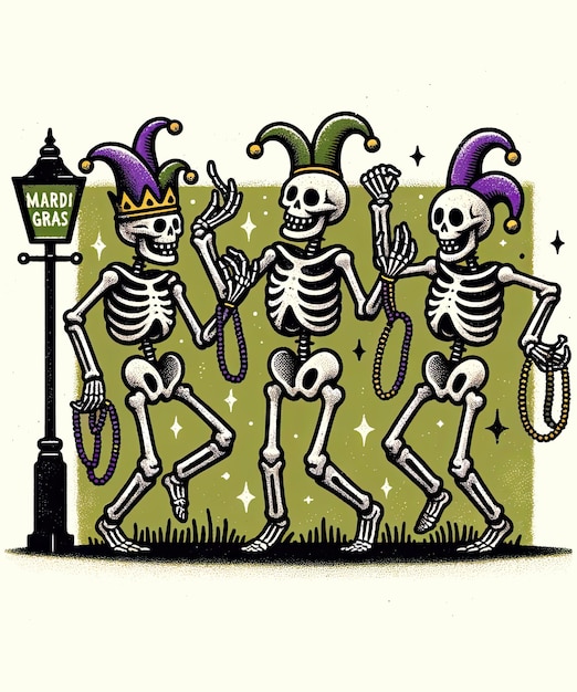 PSD jubilant skeleton trio at mardi gras