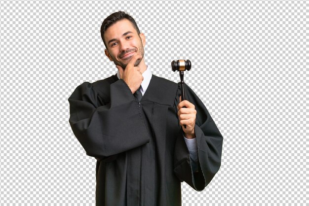 PSD judge caucasian man over isolated background happy and smiling