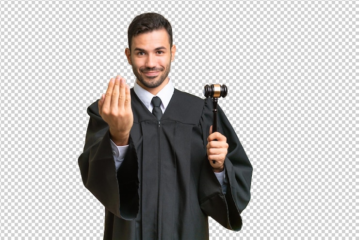 PSD judge caucasian man over isolated background inviting to come with hand happy that you came