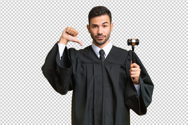 PSD judge caucasian man over isolated background showing thumb down with negative expression