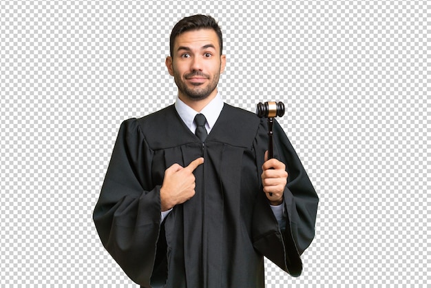 judge caucasian man over isolated background with surprise facial expression