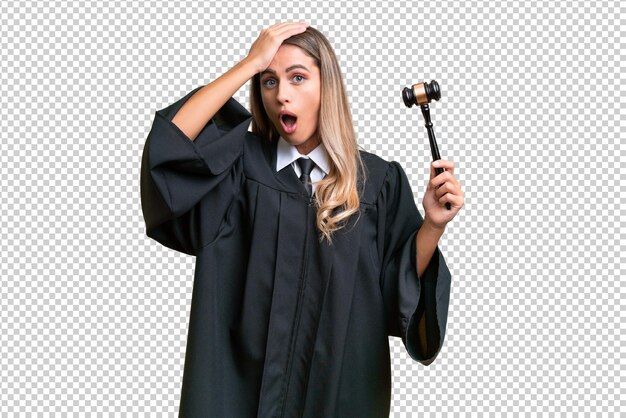 judge uruguayan woman over isolated background doing surprise gesture while looking to the side