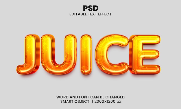 PSD juice 3d bewerkbare photoshop-teksteffect stijl met achtergrond