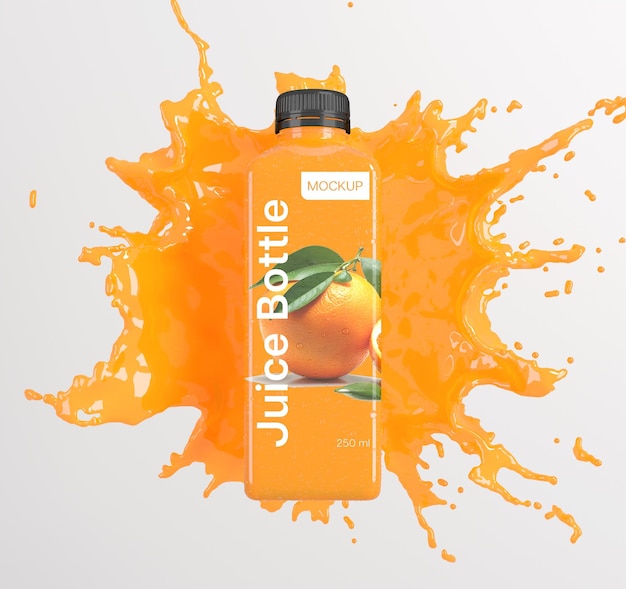 PSD juice bottle with splash mockup