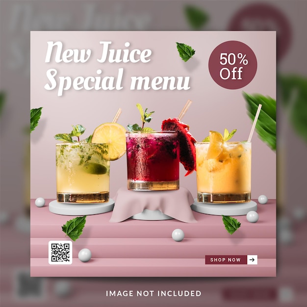 Social media di promozione del menu di bevande a base di succo o modello di banner