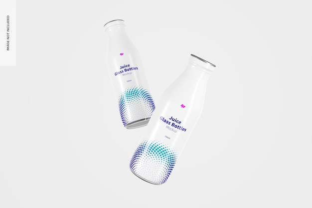 PSD juice glass bottles mockup, floating