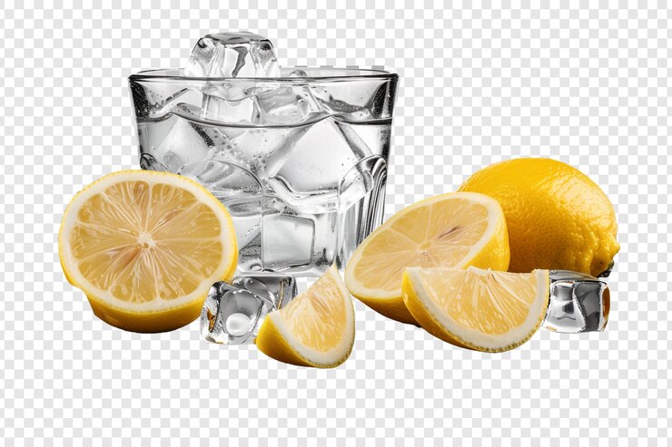 PSD juice ice and lemon isolated on transparent background
