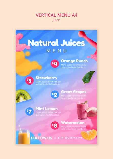 juice menu template design