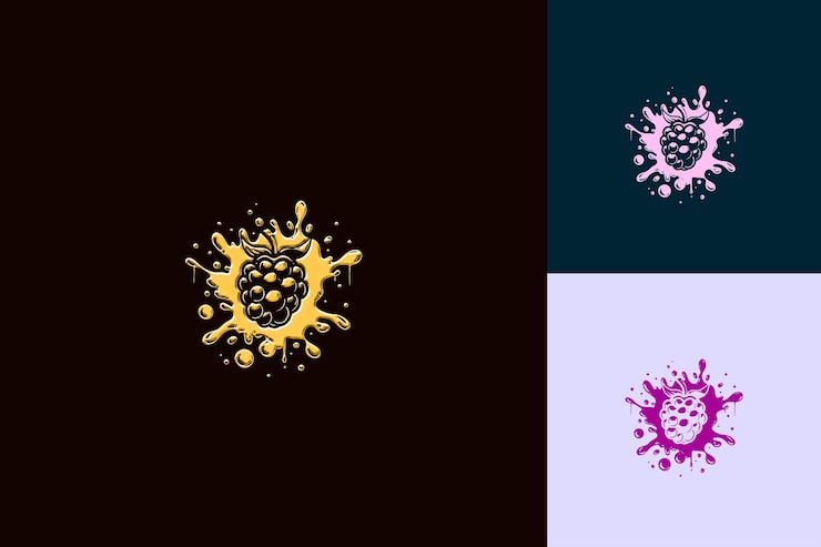 PSD juicy blackberry logo with a splash design and a dark color creative and minimalist vector designs