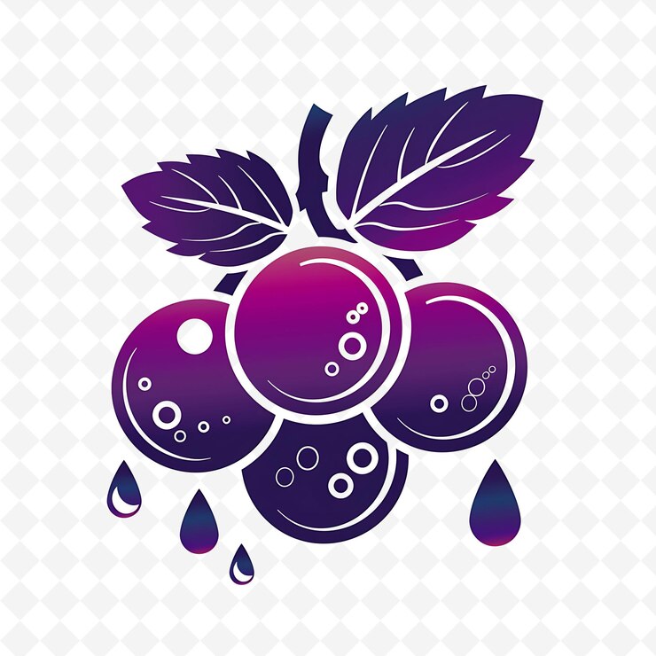 PSD juicy blackcurrant icon logo with decorative drops and a gra creative and minimalist vector designs