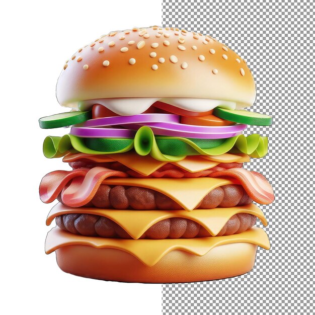 PSD juicy indulgence isolato 3d burger extravaganza su png