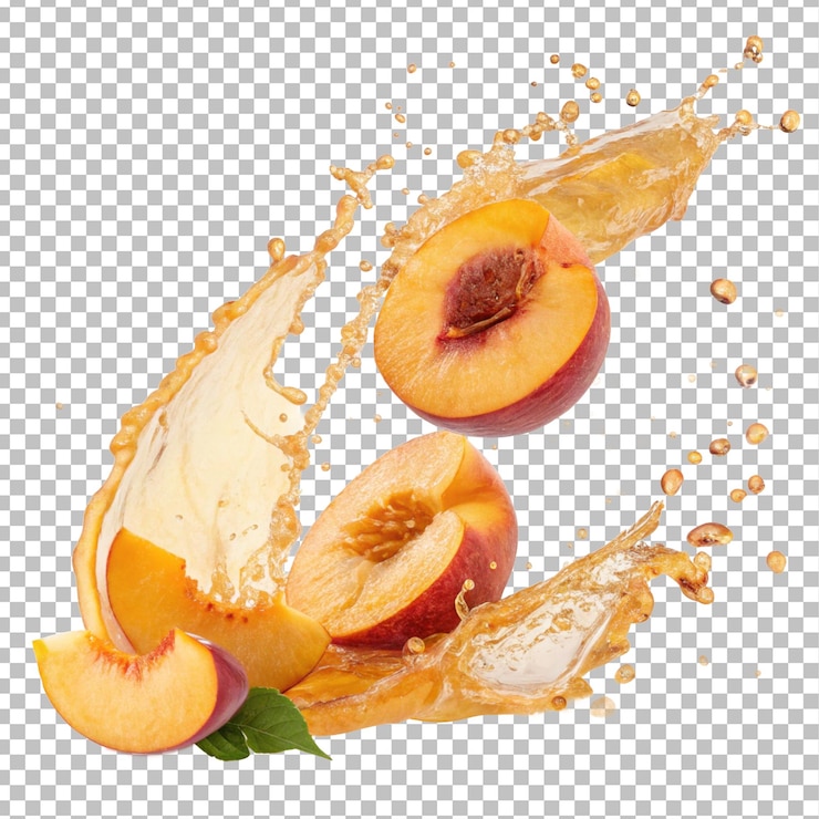 PSD juicy peach slices splashing refreshing summer fruit