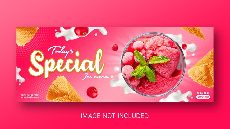 PSD juicy red currant special delicious ice cream with cone social media banner post design template
