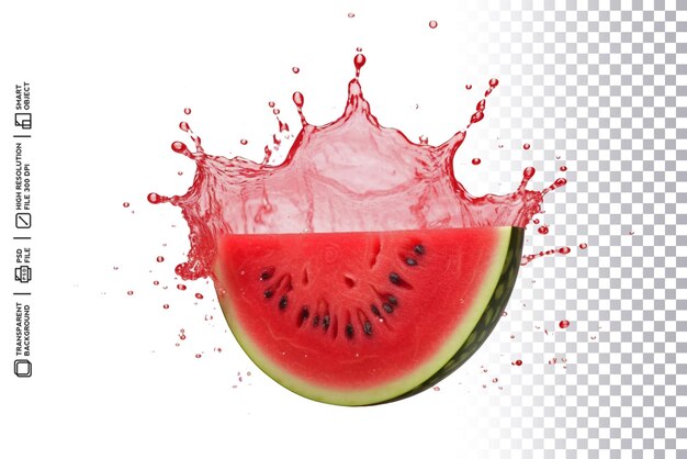 PSD juicy watermelon splash liquid concept with dynamic red liquid movement on transparent background